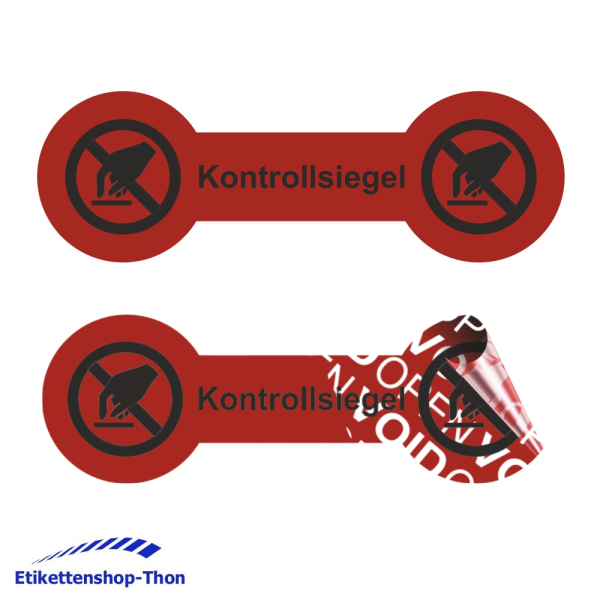 VOID OPEN rückstandsfreie Sicherheitsetiketten "Kontrollsiegel mit Logo" auf Rolle - 60 x 20 mm - 1000 Stück - rot